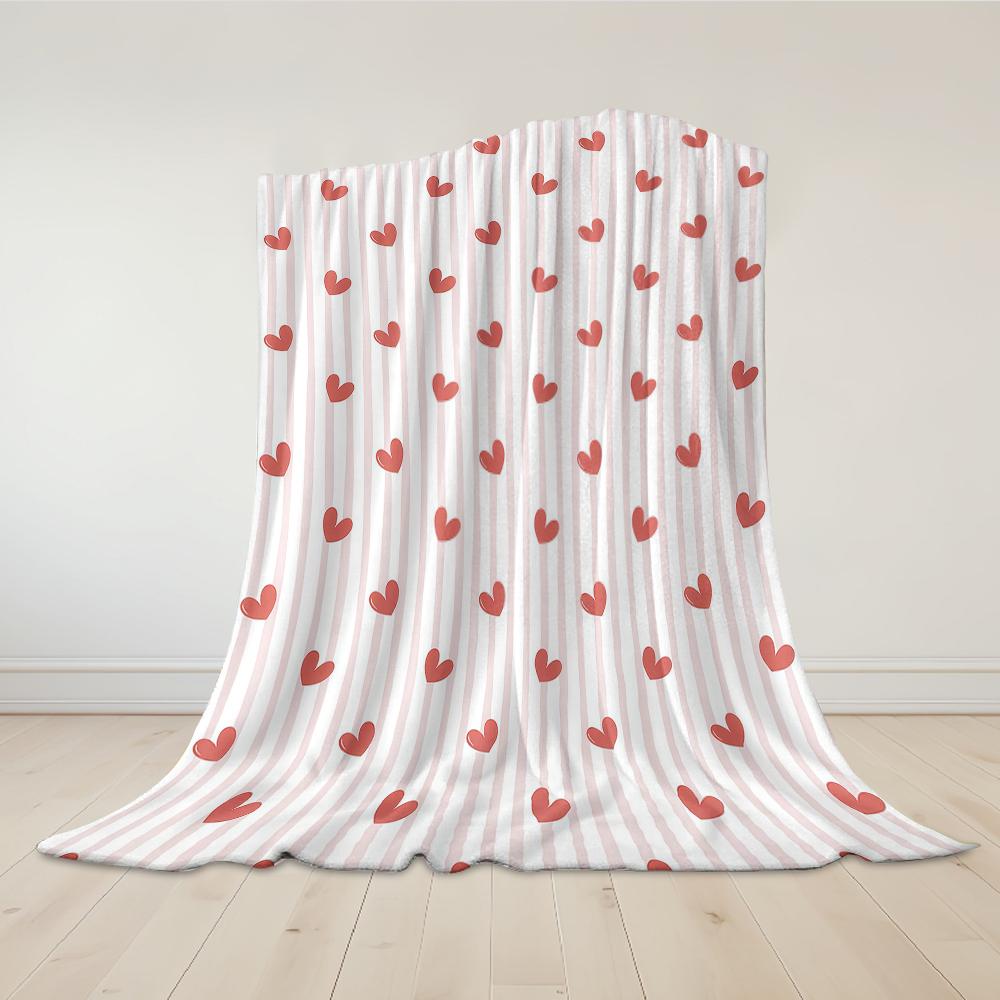 Heart Stripes Flannel Blanket Warm Soft Halloween Christmas Couch Warm Cozy Decorative Decor Gift for All Season