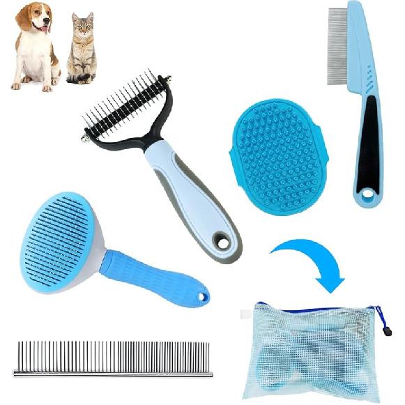 

Набор для груминга собак - Щетка для линьки для короткой шерсти, Пуходерка, Гребень от блох, Набор щеток для щенков розового цвета B-Blue 5 Kits