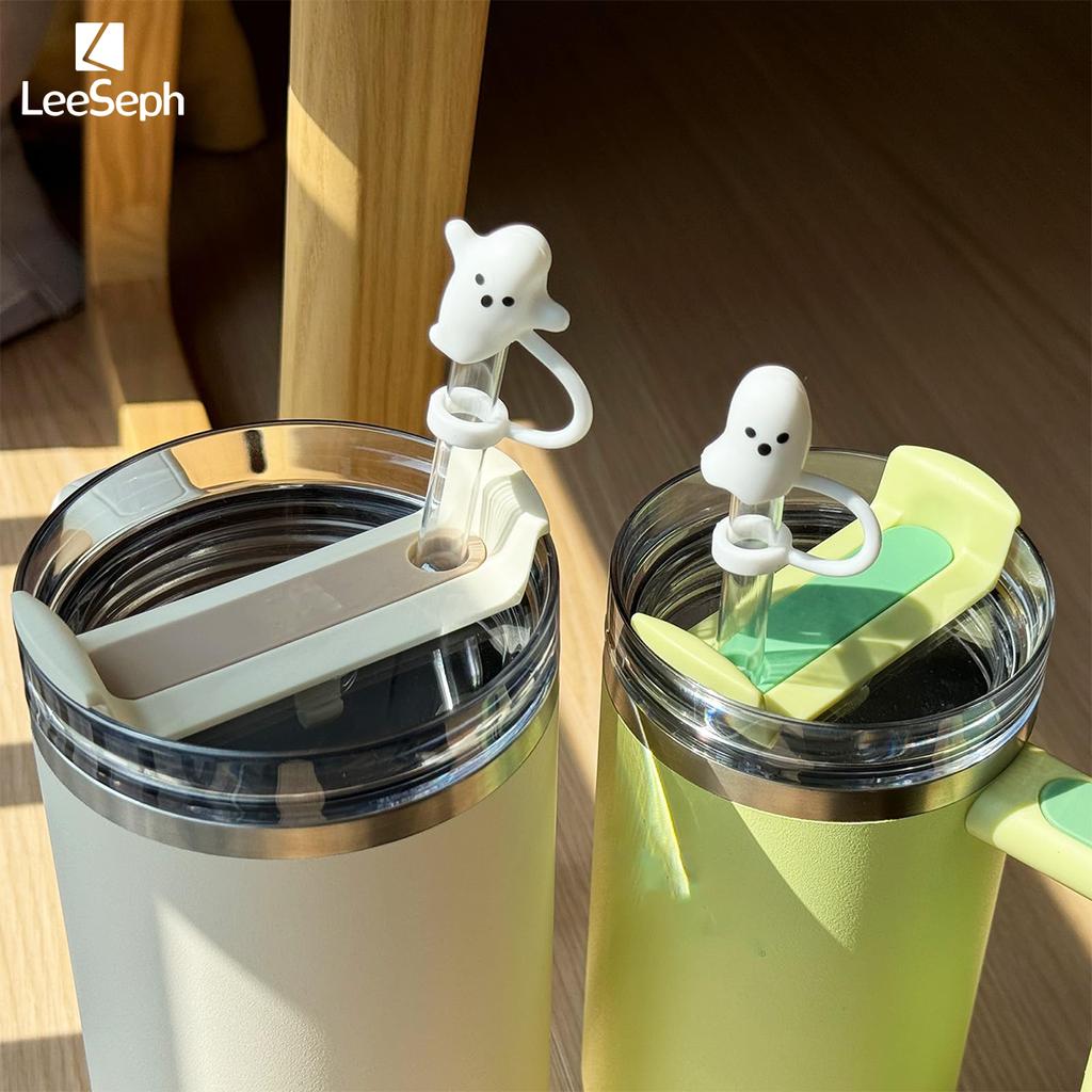 Leeseph Halloweenské silikonové krytky na brčka ve tvaru ducha, opakovaně použitelné prachotěsné ozdoby na pitná brčka, příslušenství ke kelímkům pro Stanley Cup