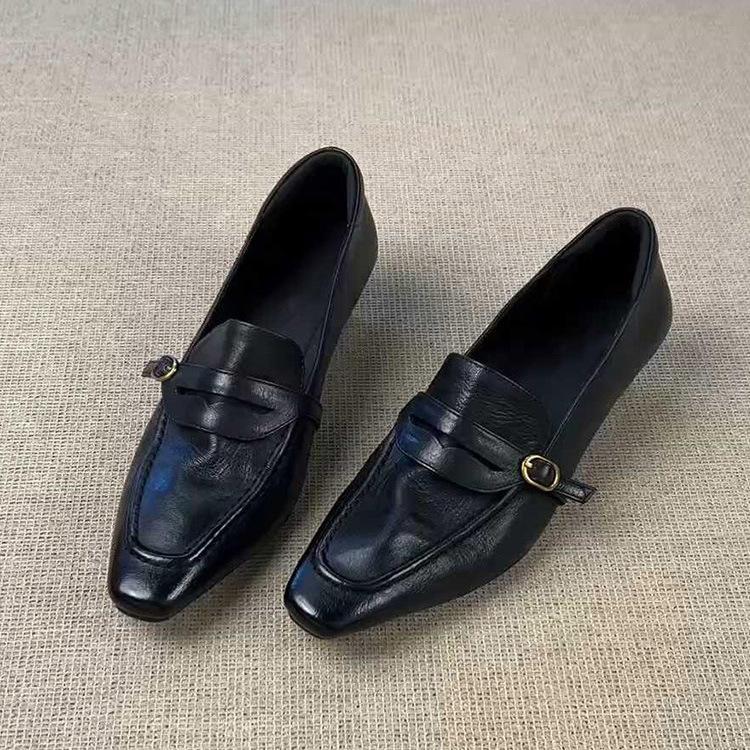 Single Shoe Retro Genuine Leather Simple Black Small Leather Shoes For Women