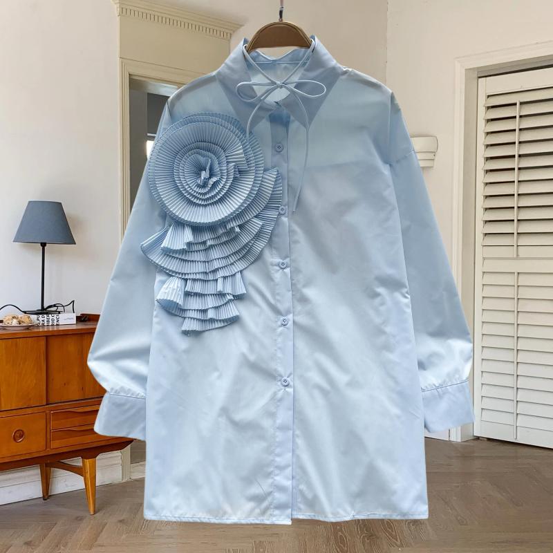 

Весенние новые шикарные женские рубашки с длинным рукавом и цветочным принтом, повседневные однобортные элегантные свободные блузки, женские топы, винтажная женская блузка на шнуровке 25810 S синий