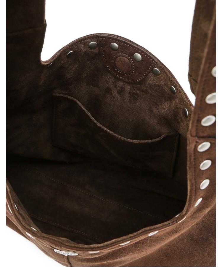 Athe Vanessabruno [Maron Soft] Dark Brown Suede Fabric Studded Shoulder Bag M Aaba6E471W3