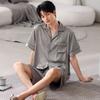 Men's ice silk pajamas short-sleeved shorts summer thin simple cardigan high-end simulation silk loungewear set