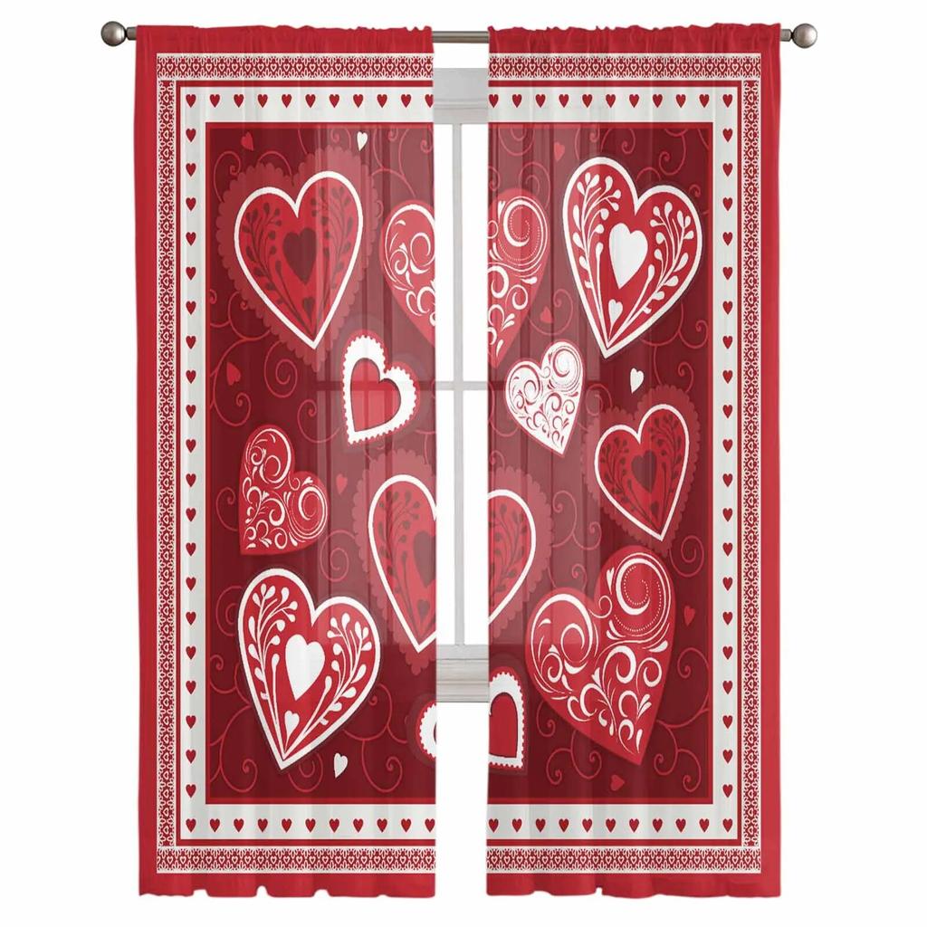 Valentine'S Day Love Romance Sheer Curtains For Living Room Kitchen Window Curtains Bedroom Tulle Voile Curtains