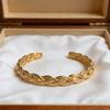 1pc High-quality Stainless Steel Woven Golden Open Bangle, Fade-resistant Adjustable Size, Comfortable and Versatile, Simple and Elegant