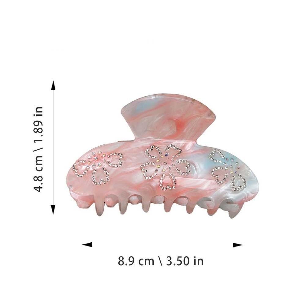 Iridescent Rhinestone-inlay Hair Claw Flower Korean Style Women Shark Clip Contrast Color Waterproof Acrylic Hair Claw Daily