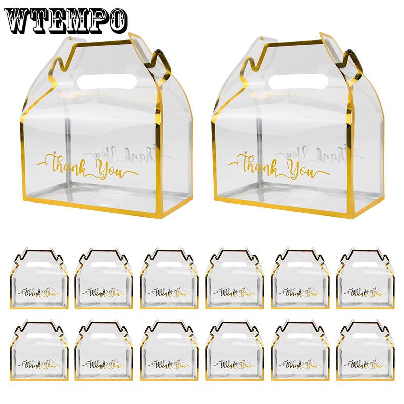

WTEMPO 12 шт. Прозрачные подарочные коробки для вечеринок с ручкой, складные, для упаковки повседневных подарков, коробки для демонстрации кукол/цветов 12pcs золотой
