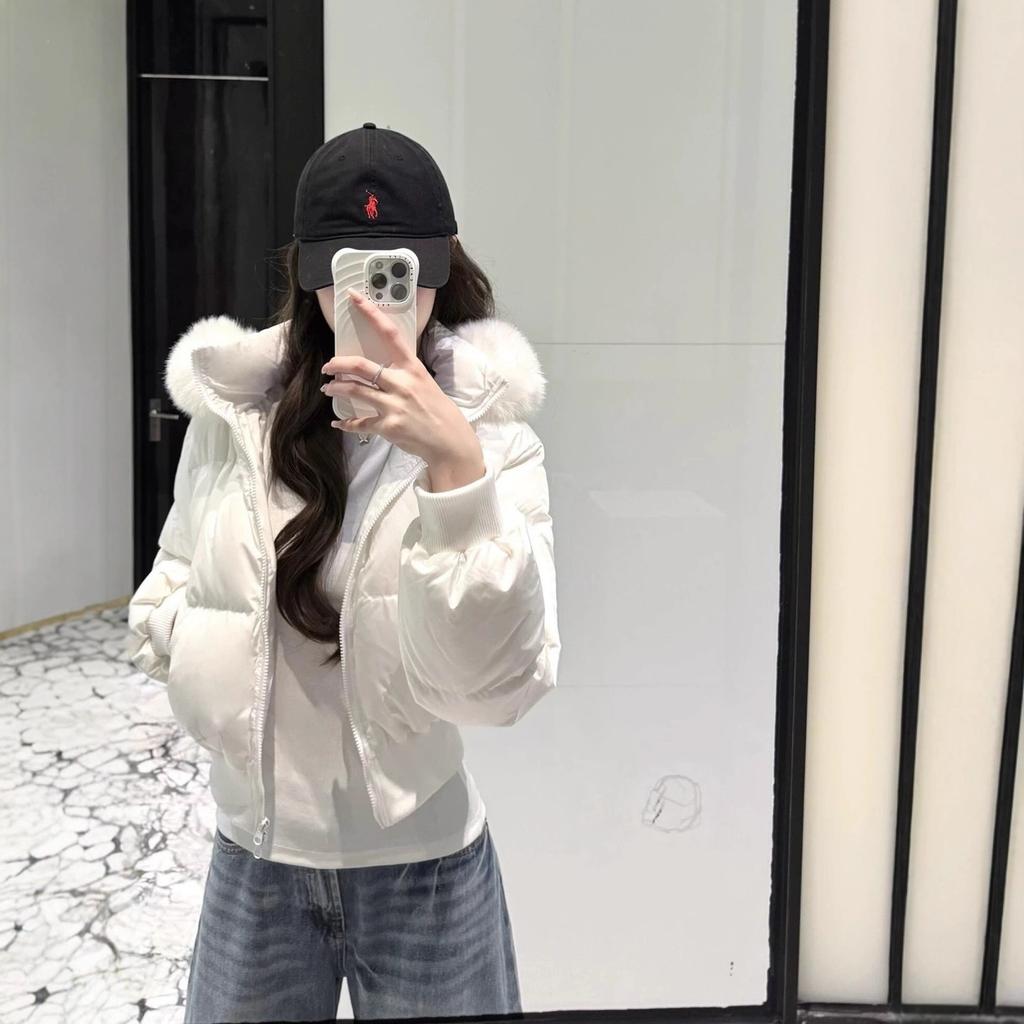 Velvet high waist Kendou style new down jacket women's short thin slim small big fur collar jacket