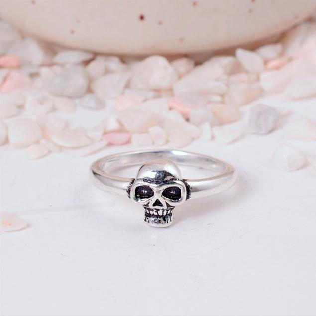 Simple Skull Silver Plated Ring | Minimalist Gothic Biker Brass Jewelry | Edgy Statement Gift for Him/Her
