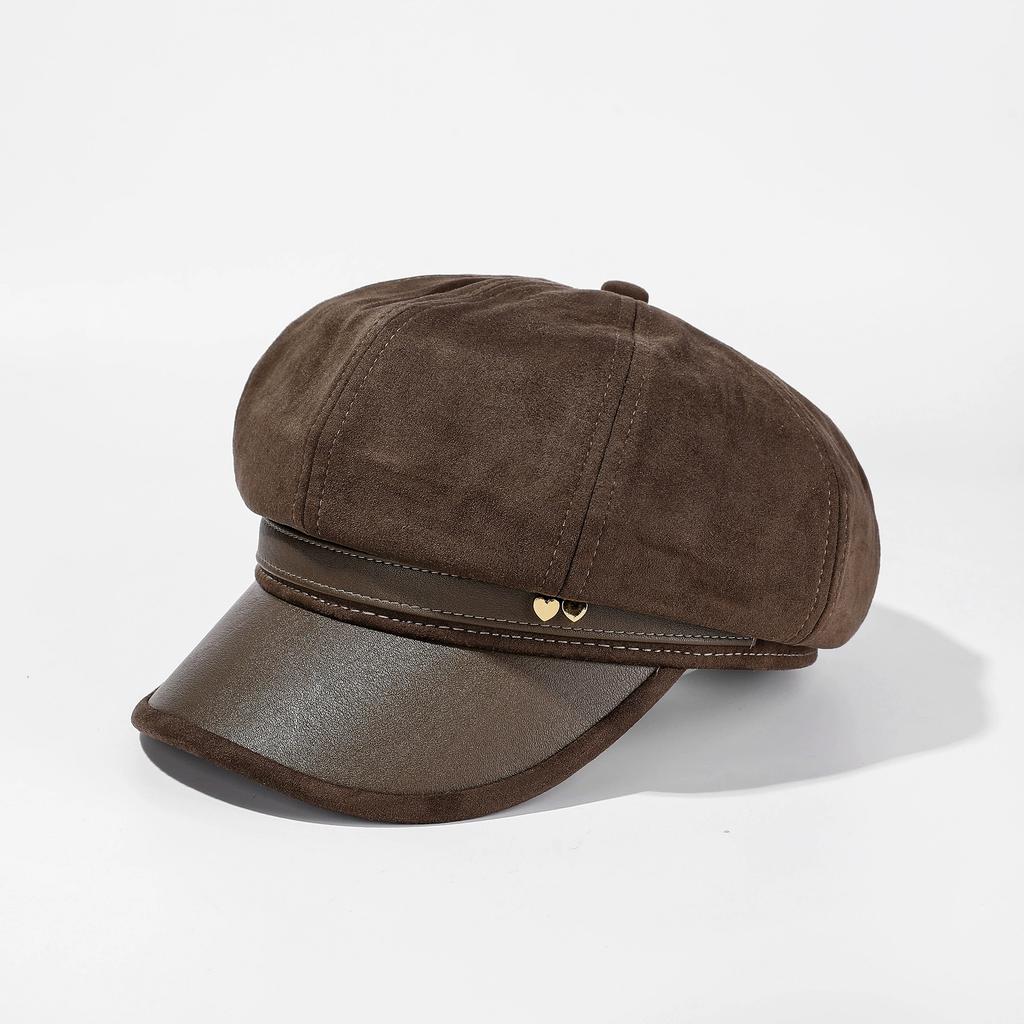 Vintage Heart Label Octagonal Hat for Women New British Retro Velvet Painter's Hat for Spring and Autumn Ladies Casual Cap