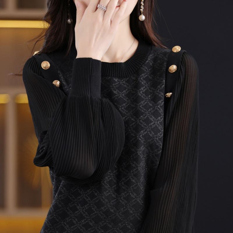 

Весна и Осень Новый Шифоновый Вязаный Свитер Свободный Свитер Топ Женский one size fits all чёрный