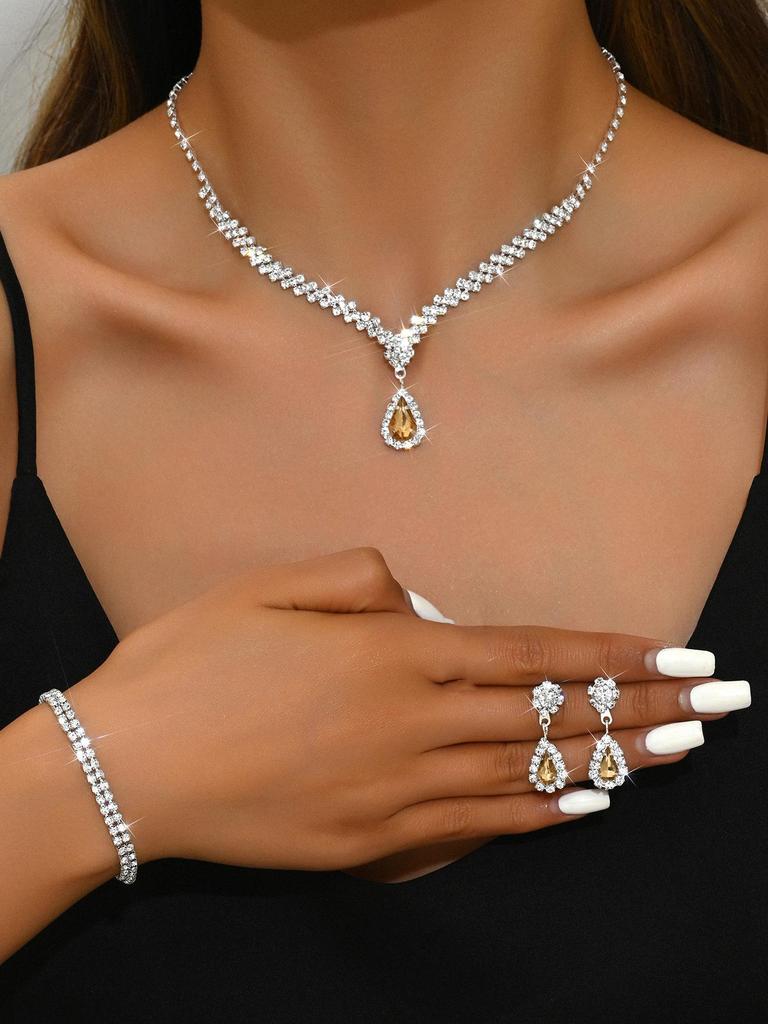Elegante Set di Collana e Orecchini con Strass per Matrimoni