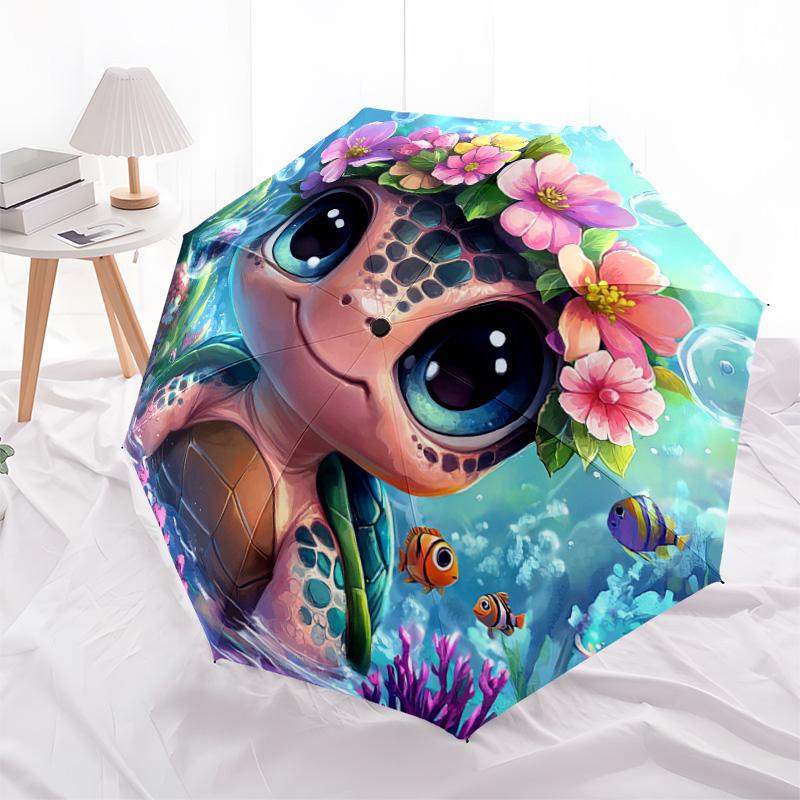 1 PC Automatic Folding Umbrella - Sea Turtle Pattern, Portable & Foldable Design with 8 Ribs, Christmas Birthday Gifts