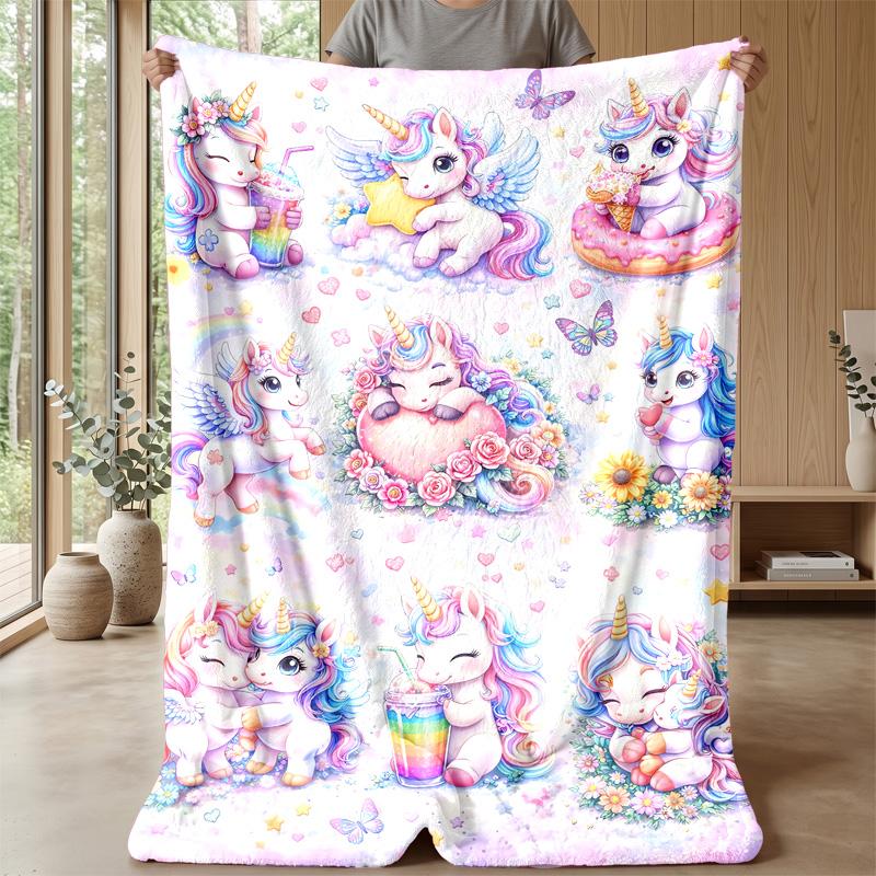 Cute Unicorn Art blanket Personalized Name Flannel Blanket Soft Cozy Plush Throw for Sofa Bed Lightweight Home Decor