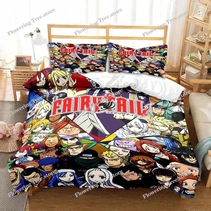 3D Anime Fairy Tail Bedding Set Bed Three-piece Set Duvet Cover Single Double Bed Queen Size Duvet Cover Set Adult Boys Bedroo
