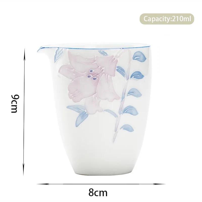 210ml Chinese Ceramic Fair Cup Cha Hai Handmade Three-dimensional Relief Flowers Teacup Household Porcelain Tea Set Accessories