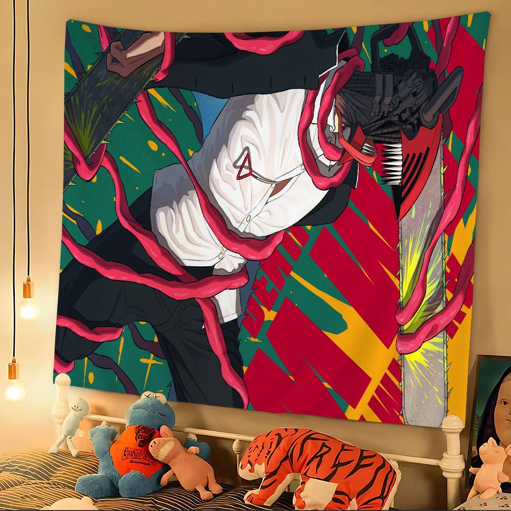 Anime Chainsaw Man Tapestry Art Printing Japanese Wall Tapestry Anime Wall Hanging Home Decor
