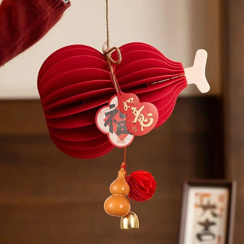 Gourds Shape New Year Decoration Red Felt Gold Bell Greeting 3D Felt Pendant  Shop Decoration