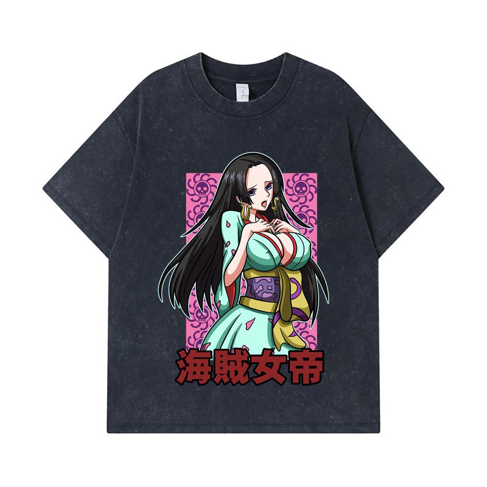 275 GSM Washed T-shirts 100% Cotton One Piece V68 Boa Waifu Print Unisex Heavy Cotton T Shirt
