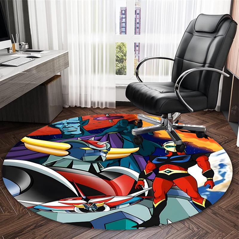 1pc UFO Robot Grendizer2 Print Round Carpet Chair Round Carpet Suitable for Bedroom Living Room Home Decorative Carpet