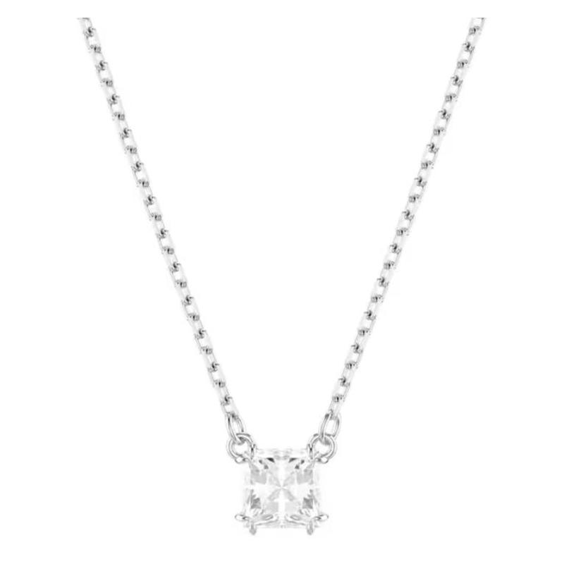 Swarovski Stilla Attract Square Synthetic Cubic Zirconia Pendant Rhodium Plated Necklace Women s Silver 5701903