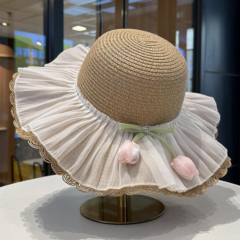 Spring Summer Baby Girl Chiffon Straw Hat Princess Beach Sun Hat With Bag Set Outdoor Travel Essentials For Toddlers