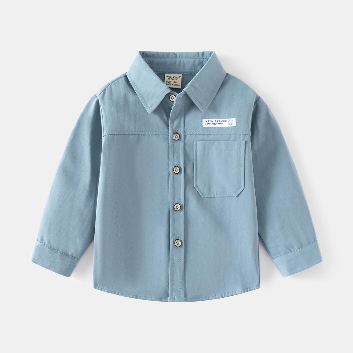 

2023 осенняя новая детская рубашка с длинными рукавами для мальчиков, однотонная рубашка на подкладке, корейская версия, топ, рубашка для мальчика 130cm