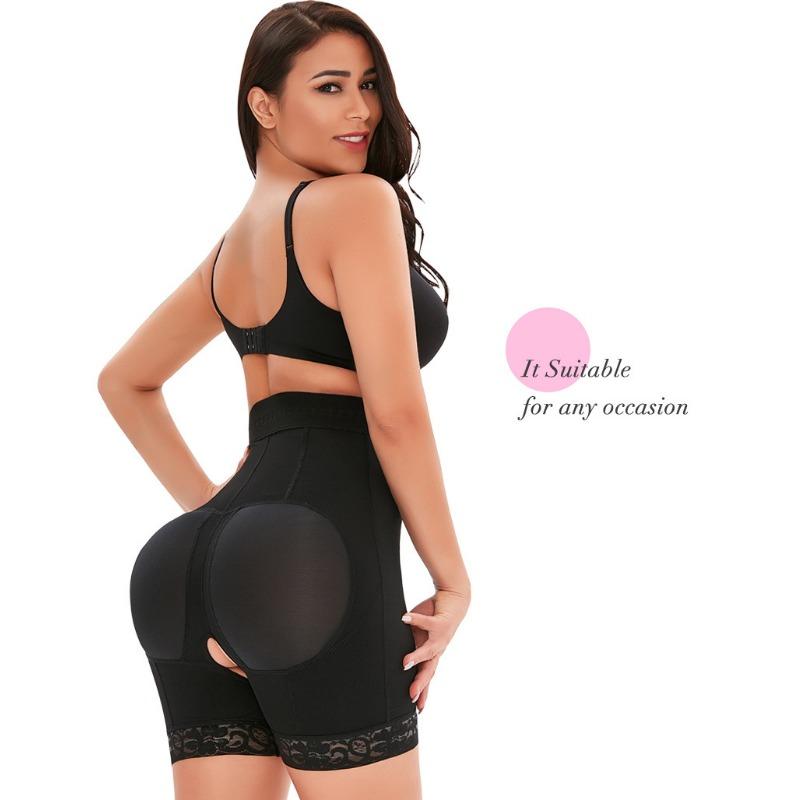 Shorts Moldeadores con Ganchos y Ojos de Cintura Alta, Control de Abdomen, Realzador de Cadera, Dobladillo de Encaje