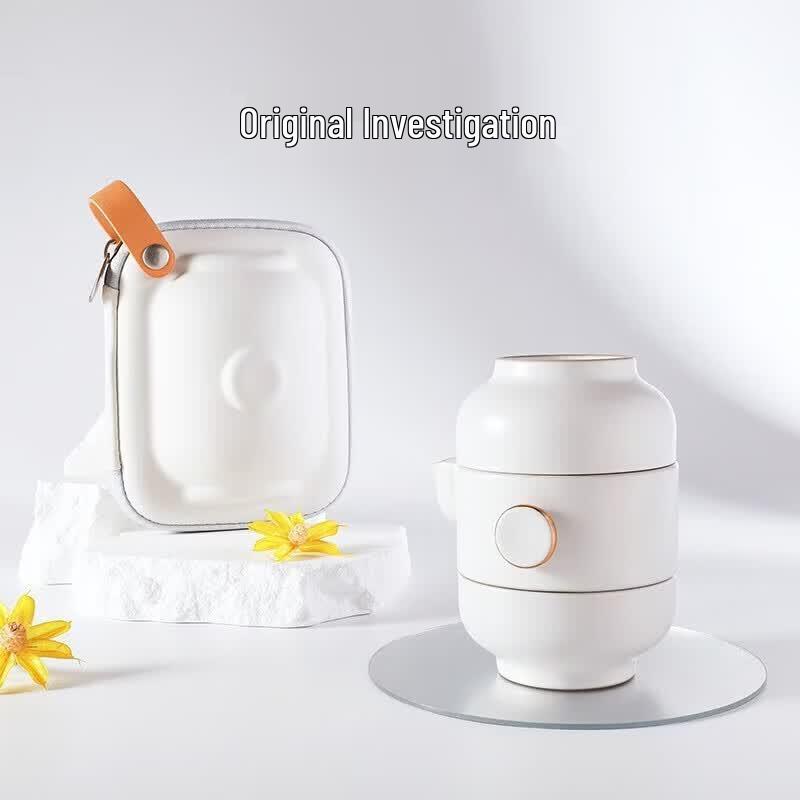 Portable Ceramic Travel Tea Set - 1 Pot, 2 Cups