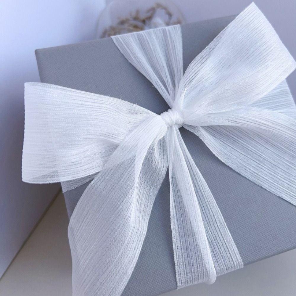 New 4cm 5m Silk Sparkle Ribbon Chiffon Ruffle Mesh Gift Wrap Ribbons Bouquets Bow Sheer Organza Trim DIY Apparel Ribbons