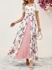 women's v neck lace short sleeve floral print overlay split maxi a line dress elegant wedding guest long gown