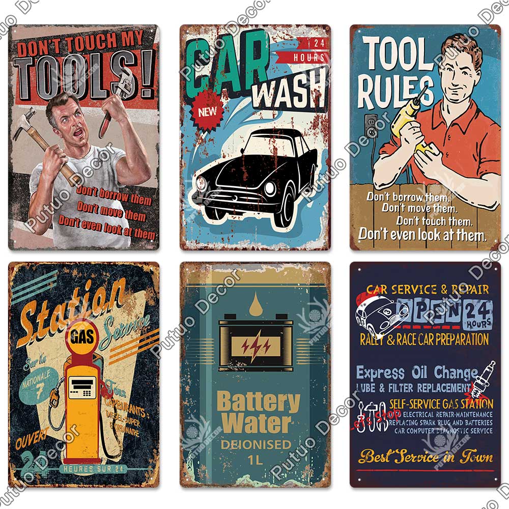 Decor Tire Shop Vintage Tin Sign Plaque Metal Iron Plate Wall Adornment for Garage Gas Station Car Sale Repair Poster