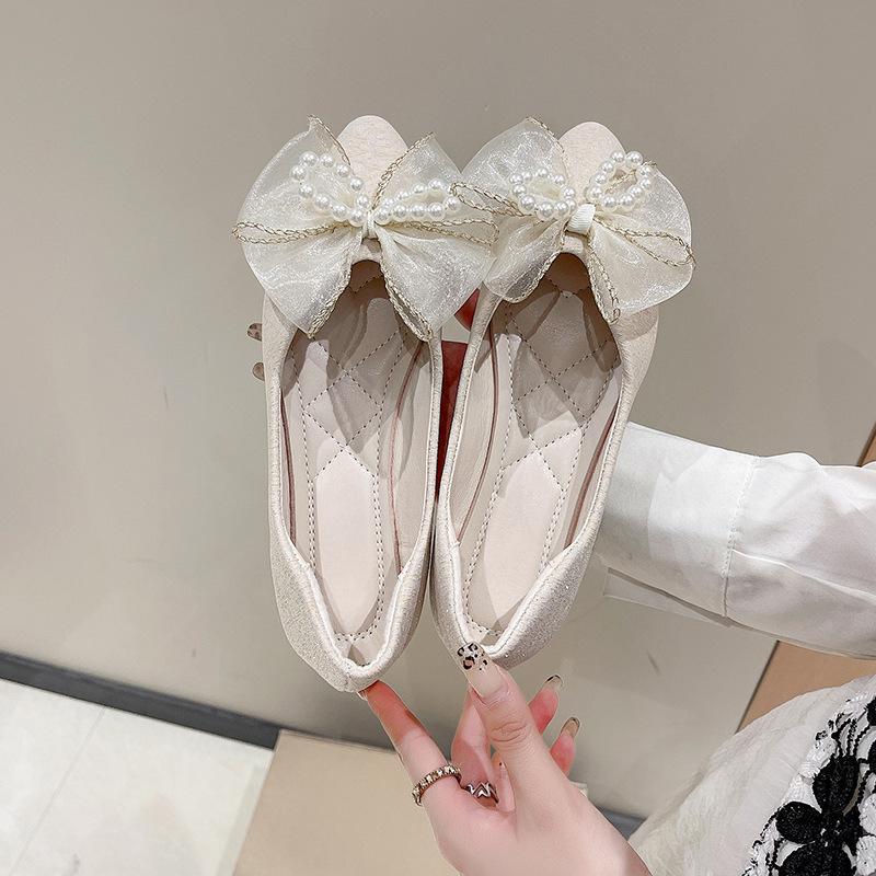 Spring New Xiaoxiangfeng Flats Fairy Pointed Mary Jane Bow Single Shoes