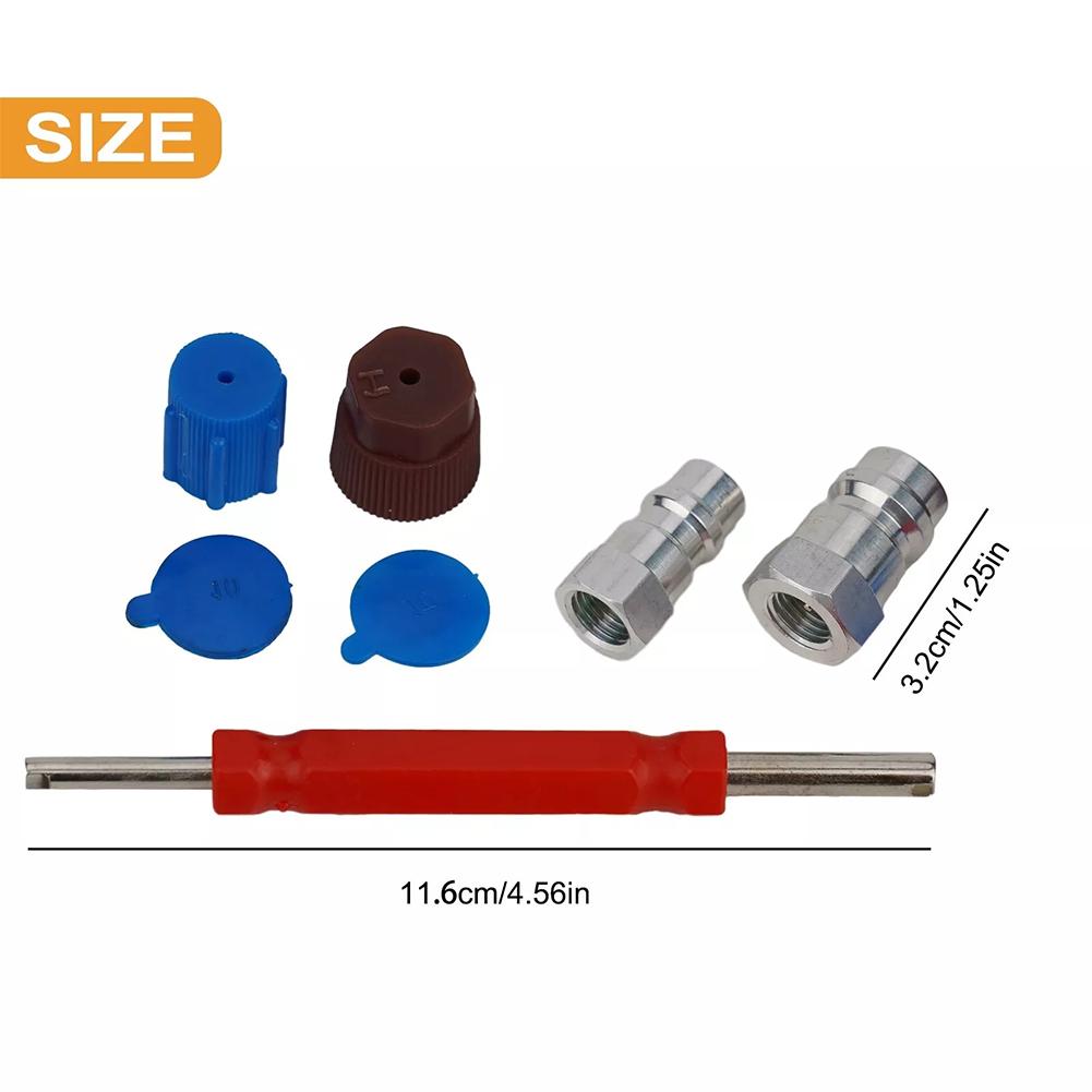 A/C Adapter Air Conditioning Conversion Valve Core Cap Kit R12 To R134a With Removal Tool Retrofit Valve Fitting