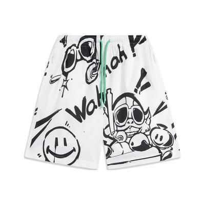 Li Ning League Of Legends Pool Party Kollaboration Cartoon-Print Gerades Bein Cremeweiß Allover-Print Lässige Shorts Herrenshorts AKST829-4