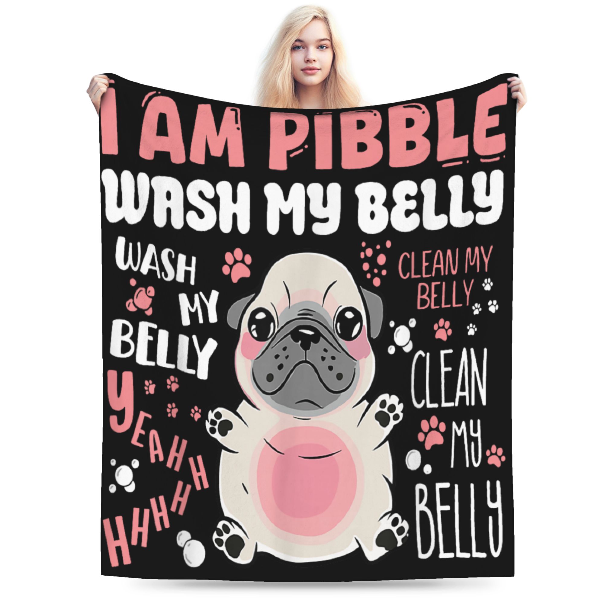 

I Am Pibble Wash My Belly Blankets Coral Fleece Plush Meme Funny Dog Brainrot Warm Throw Blanket for Car Sofa Couch Bedspread 50x60in