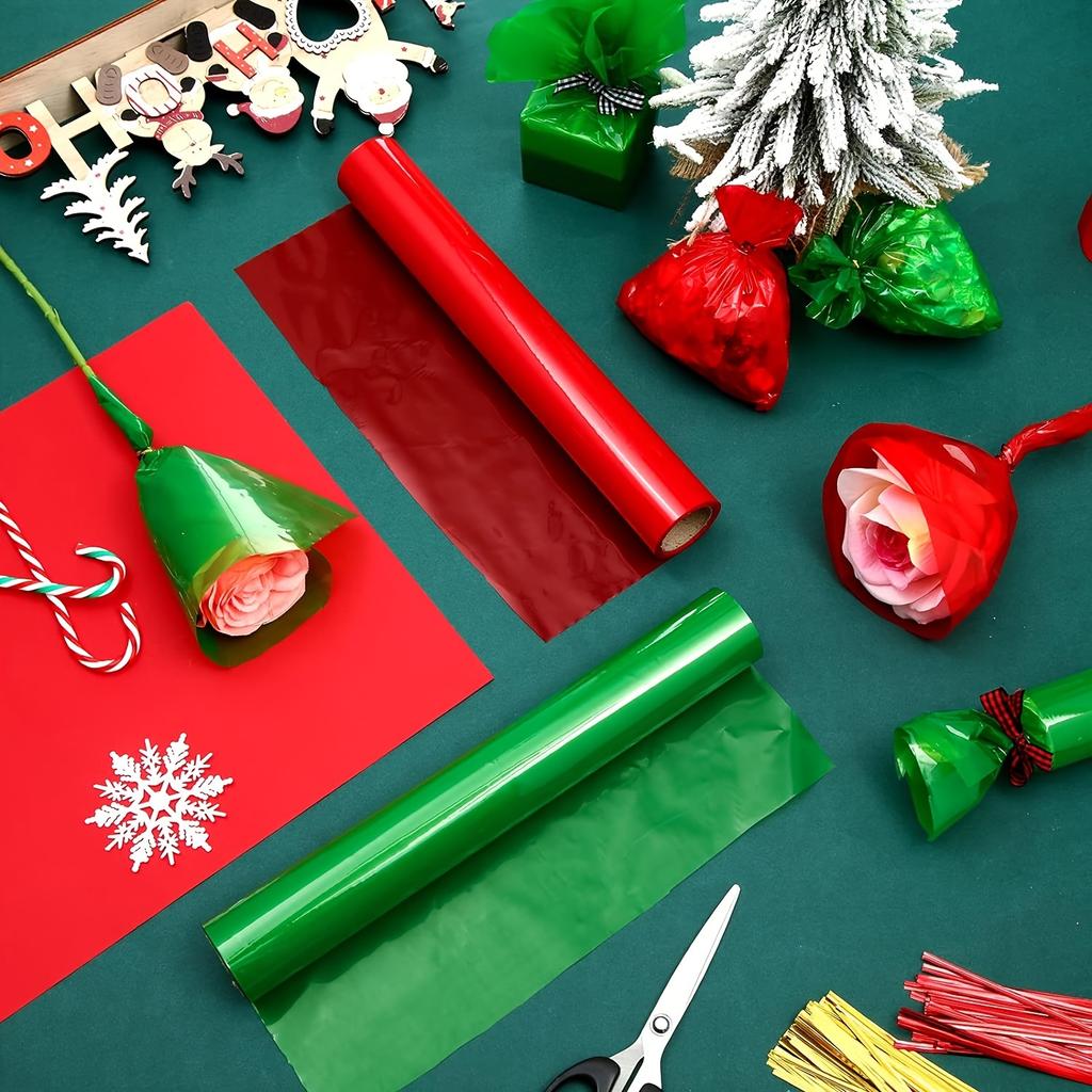 1pcs 40cm*30m 2.5 Mil Red Cellophane Wrapping Rolls, Transparent Cellophane for DIY Crafts Gifts Birthday Anniversary Wedding Gift Packaging