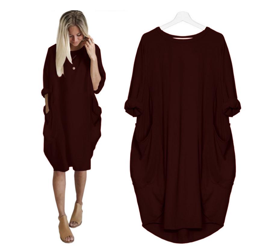Women's Casual Loose Pocket Long Sleeve Plus Size Dress
