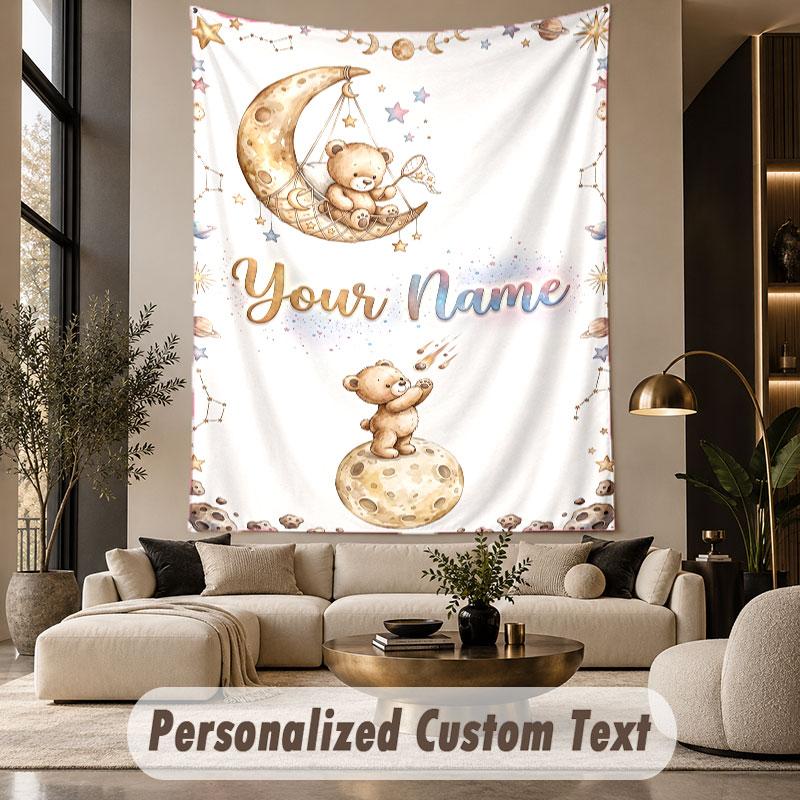 Teddy Bear (374) Theme Custom Tapestry Personalized Custom Name Text Wall Hanging Tapestry Home Decor Background Cloth