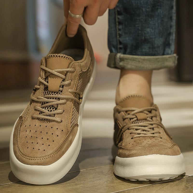 Fashion Breathable Mens Suede Leather Shoes Summer Sports Shoes Casual Lightweight Treking Footwear Fashion Sneakers Non Slip Trainers