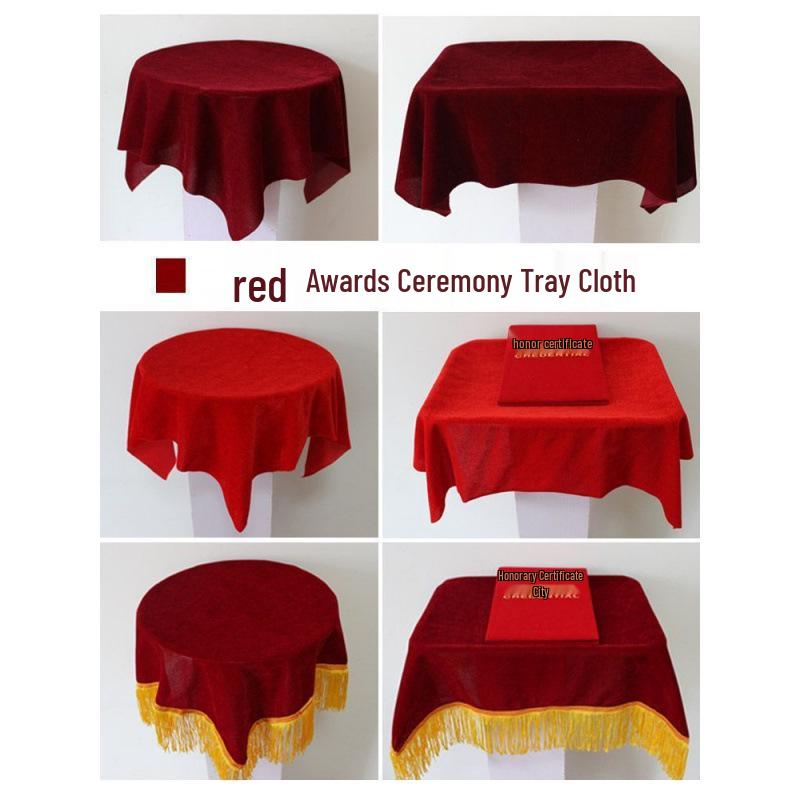 Dark Red Velvet Ceremony Tray - Small, Square, Thickened with Gold Trim for Awarding & Ribbon Cutting