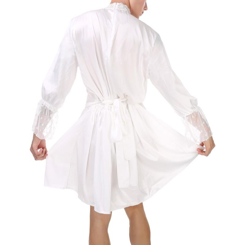 Sissy Lingerie Babydolls Men'S Wedding Dress Cosplay Bridal Uniform Long Sleeve Embroidered Lace Show Dress Gay Nightclub Outfit