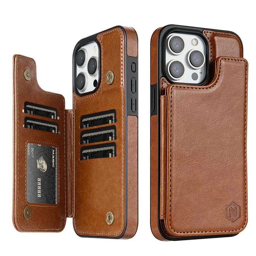 Wallet RFID Blocking Layer Protect Anti-Theft Magnetic Leather Case For iPhone 15 Pro Max 14 Plus 13 12 11 SE 2022 X XS XR 8 7