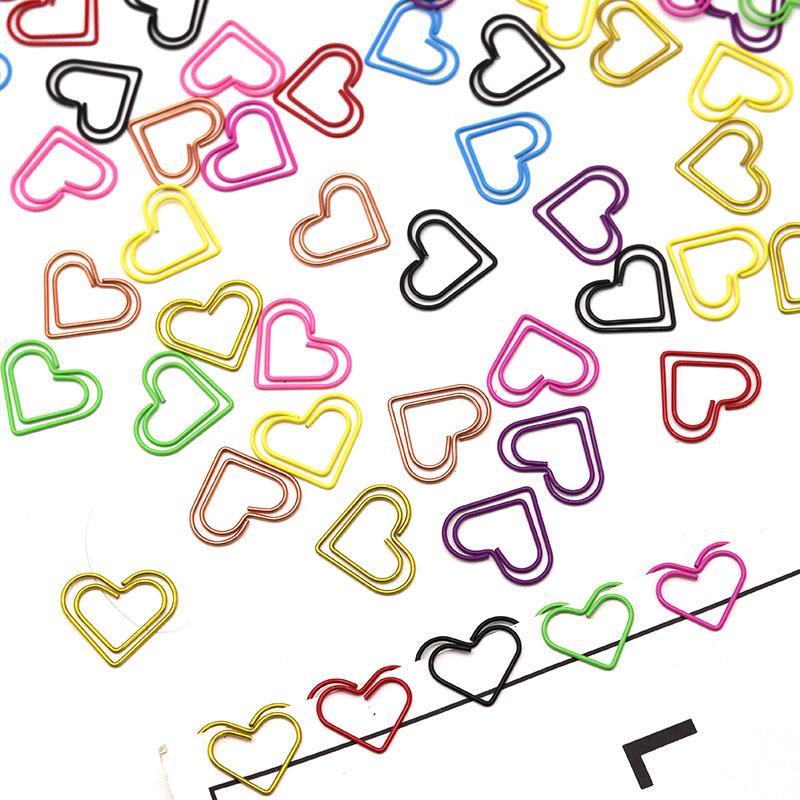 20pcs Color Love Paper Clip Metal Heart Shaped Back Needle Cute Special Shaped Office Paper Clip Binding Stationery