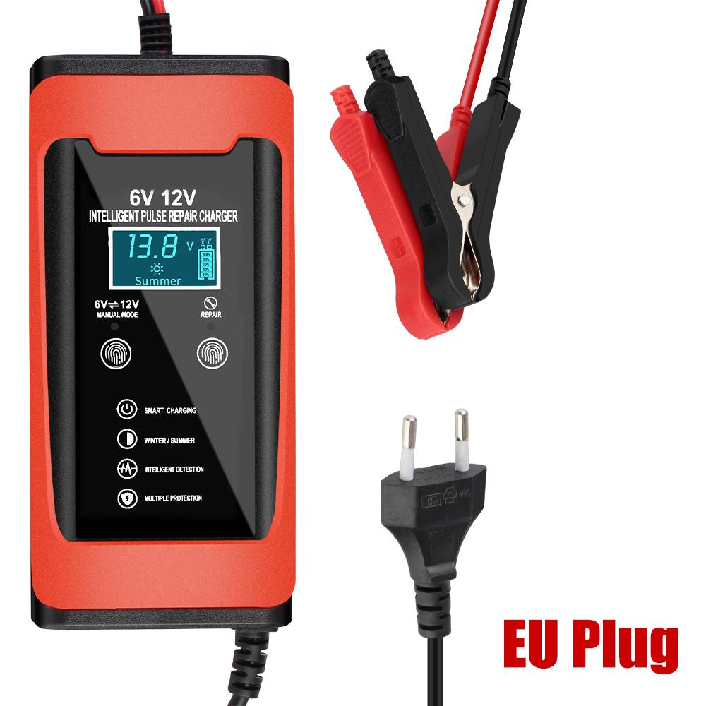 Smart Fast Charge Cycle GEL Lead-Acid Charger Universal Car Battery Charger Pulse Repair LCD Display Auto Motorcycle 6V 12V 6A