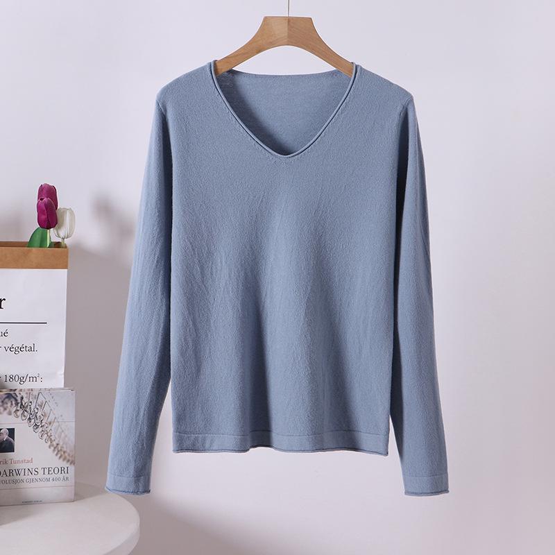 Women's Solid Color Half-High Neck Wool Knit Sweater - Autumn/Winter Short Thick Pullover Base Layer Knitwear