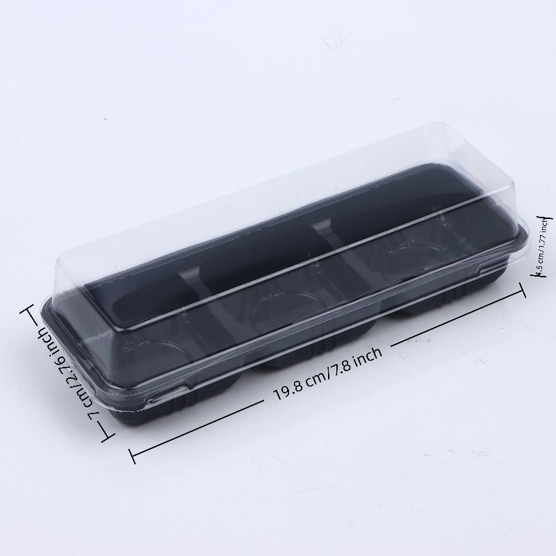 50Pcs Black 3 Grid Pastry Packaging Box With Lid Cake Roll Pastry Takeaway Freshness Boxes Food Grade Baking Dessert Case