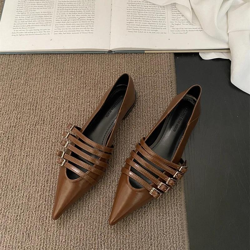

Модные туфли для женщин, туфли-лодочки на низком каблуке с острым носком, готические, сексуальные, элегантные, женские, на каблуке, белые, без застежек, новые, с пряжкой на ремне 35 коричневый