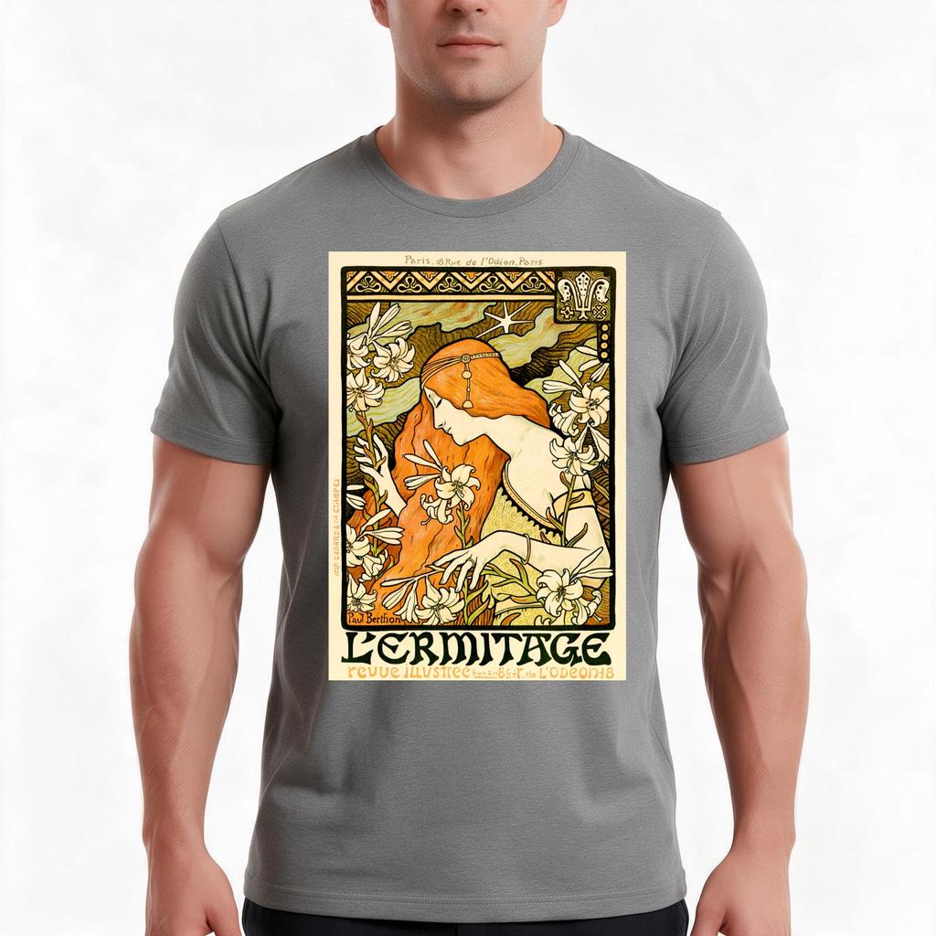 Revue L Ermitage By Paul Berthon 1897 French Artist Art Nouveau Lithograph Tshirt Summer Casual Cotton Tee Unisex Unisex Unisex