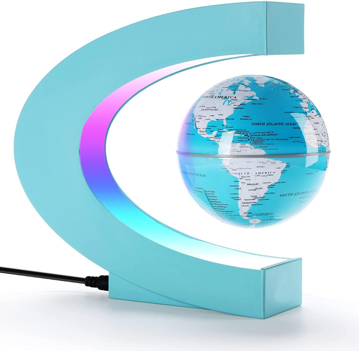 New Arrival Macaroon Blue Magnetic Floating World Map Globe for Desktop Display